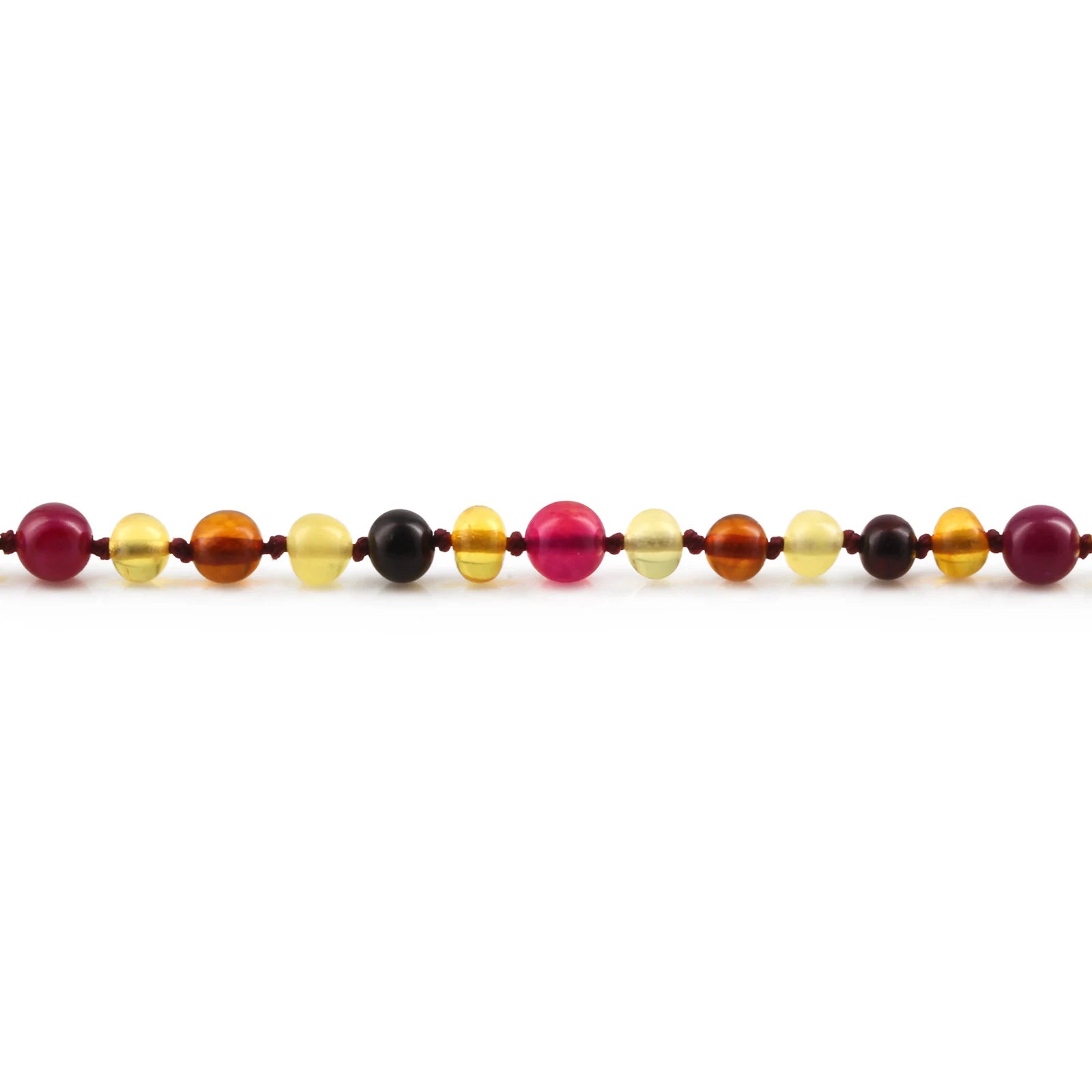 Baltic Amber Teething Bracelet with Pink Lace Agate. Baroque 5mm - LE458