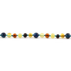 Natural Baltic Amber Junior Necklace with Blue Tiger Eye. Baroque 5mm - JN93