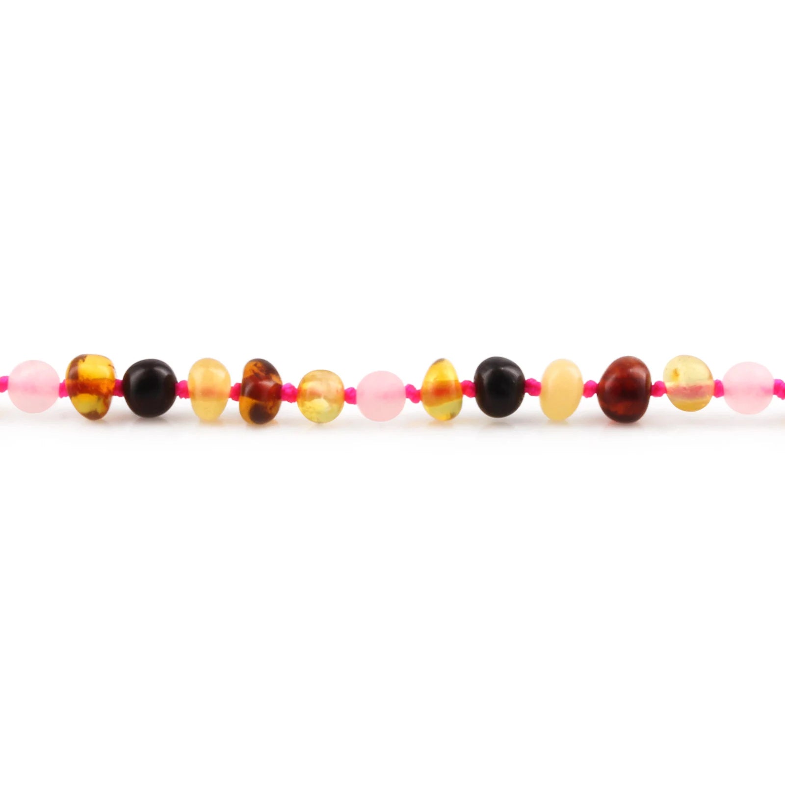 Baltic Amber Teething Bracelet with Rose Quartz. Baroque 4mm - LE459-S