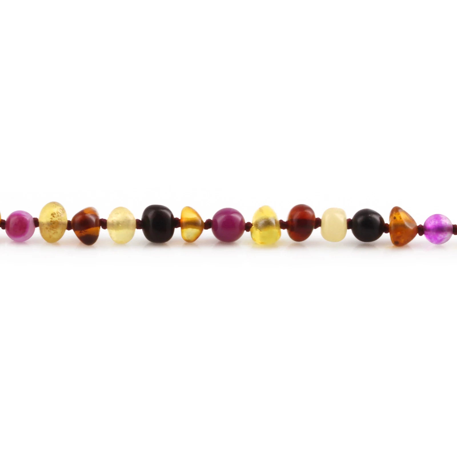 Baltic Amber Teething Bracelet with Pink Lace Agate. Baroque 4mm - LE458-S