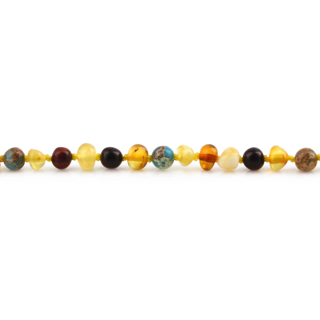 Baltic Amber Teething Necklace with Lake Blue Imperial Jasper. Baroque 4mm - LE474-S