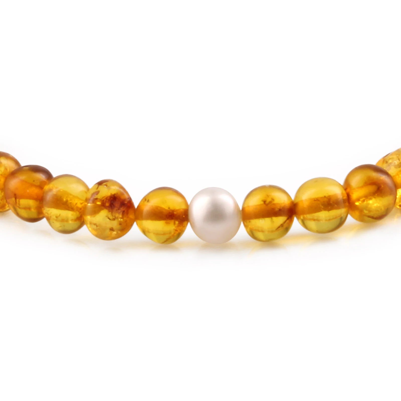 Natural Baltic Amber Adult Bracelet with Freshwater Pearl. Baroque 6mm - P1
