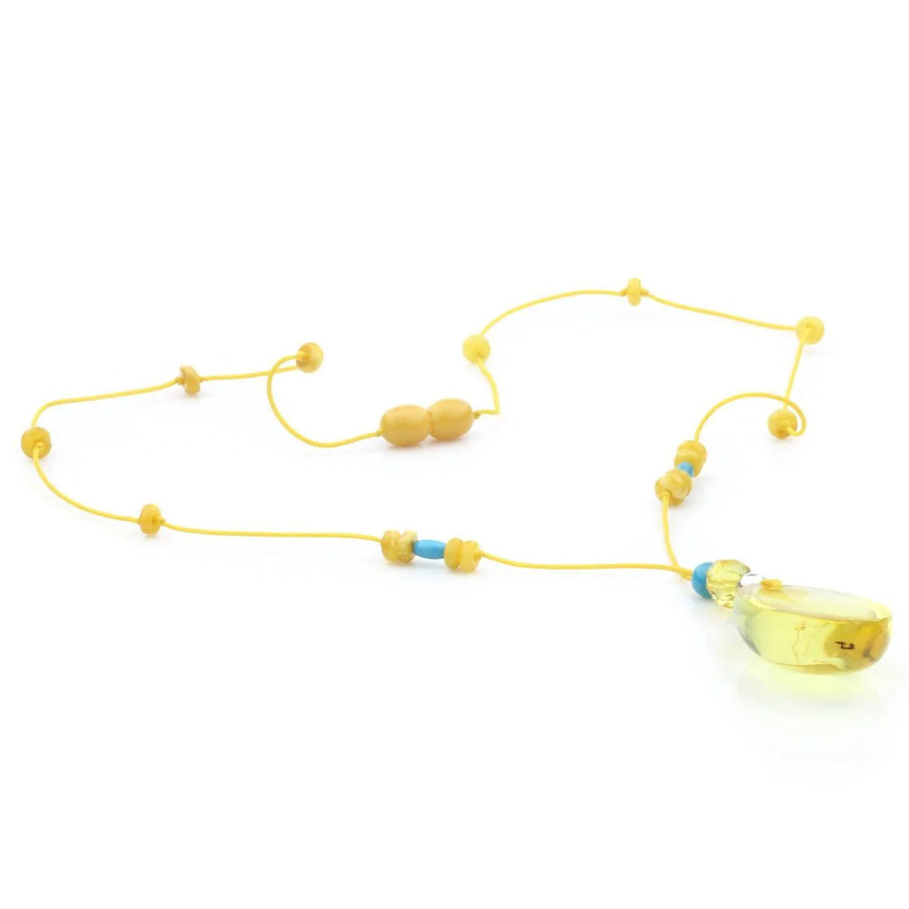 Genuine Baltic Amber Turquoise & 925 Sterling Silver Necklace With Pendant NWP42
