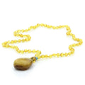 Yellow Baltic amber olive adult necklace with turquoise and sterling silver