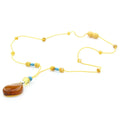 Yellow Baltic amber adult necklace with turquoise and sterling silver
