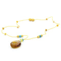 Yellow Baltic amber adult necklace with turquoise and sterling silver