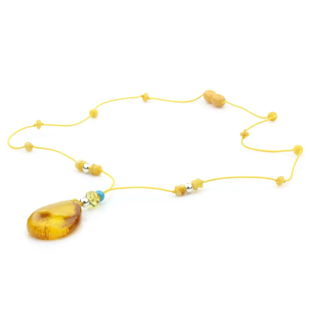 Genuine Baltic Amber Turquoise & 925 Sterling Silver Necklace With Pendant NWP43