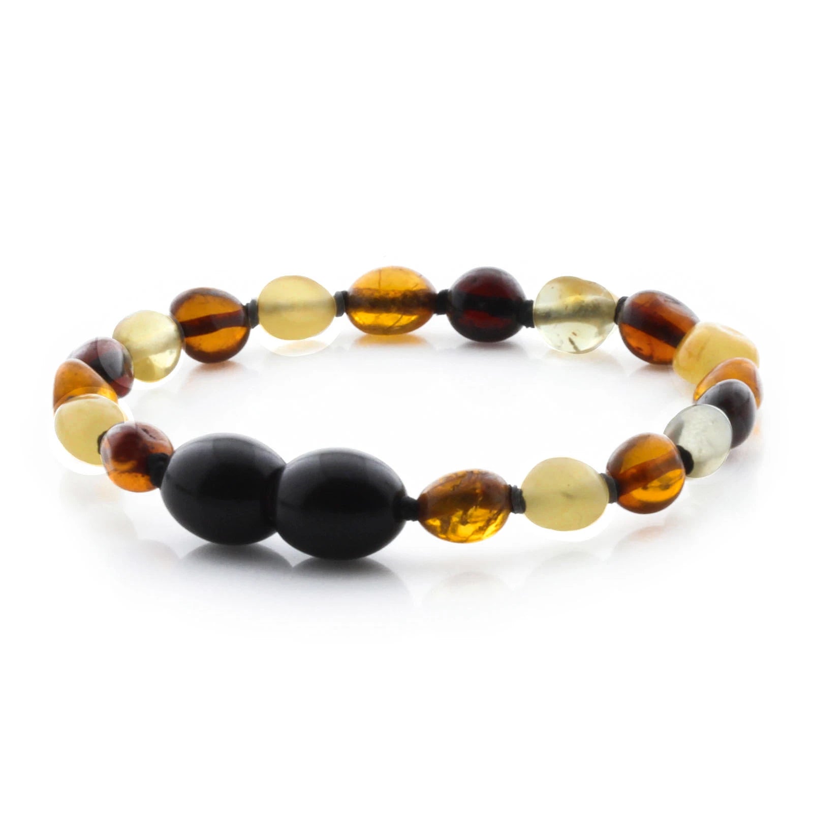 Baltic Amber Teething Bracelet. Olive Multicolor Glossy 5mm - OL58
