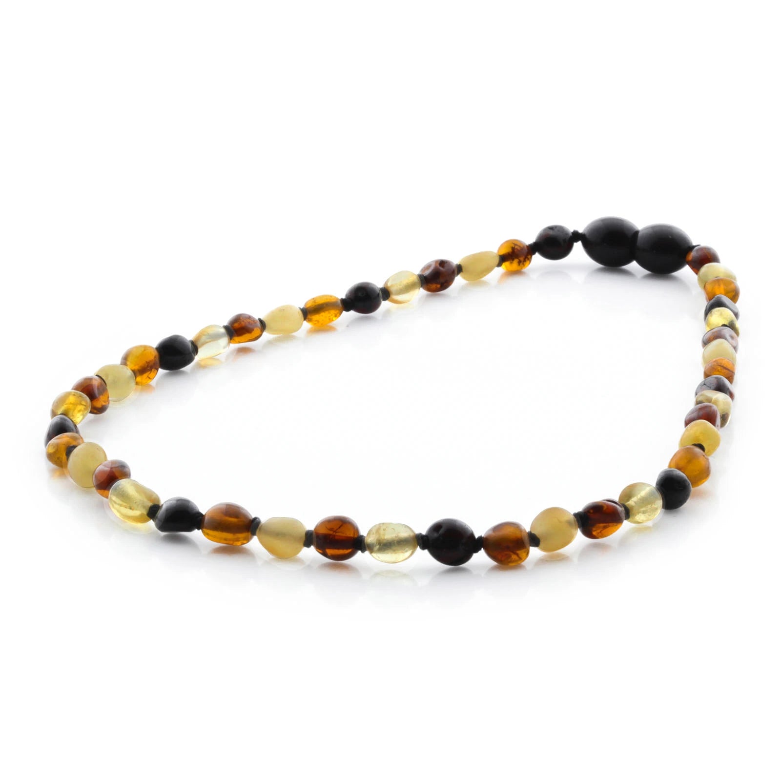 Baltic Amber Teething Necklace. Olive Multicolor Glossy 5mm - OL59