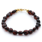 Adult Baltic Amber Bracelet & Gold Plated 925 Sterling Silver 18cm. Olive 6x5mm. GC01