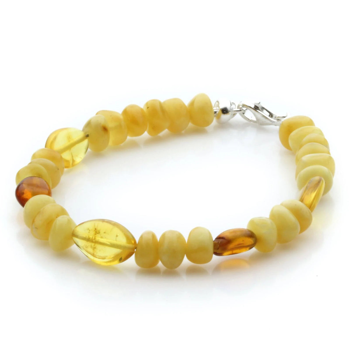 Yellow Baltic amber adult bracelet with sterling silver, 18cm
