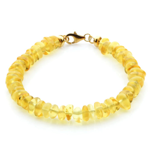 Adult Baltic Amber Bracelet & Gold Plated 925 Sterling Silver 18cm. Round Flat 6x3mm. GC03