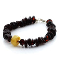 Dark cognac Baltic amber tablet adult bracelet with sterling silver, 18cm