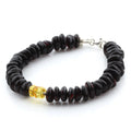 Dark cognac Baltic amber tablet adult bracelet with sterling silver, 18cm