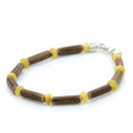 Baltic amber adult bracelet with wood and sterling silver, 19cm