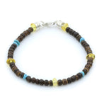 NATURAL BALTIC AMBER WOOD TURQUOISE 925 STERLING SILVER BRACELET. SPT04