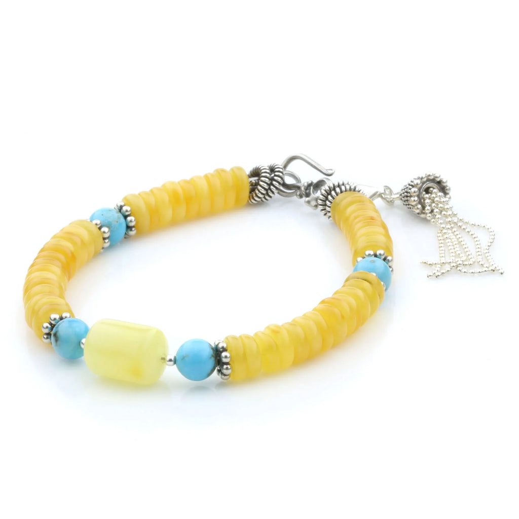 NATURAL BALTIC AMBER TURQUOISE 925 STERLING SILVER BRACELET. SPT06