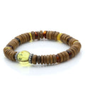 Yellow Baltic amber adult bracelet with wood and sterling silver, 18cm