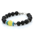 Yellow and black Baltic amber adult bracelet with turquoise, lava stone and sterling silver, 21cm