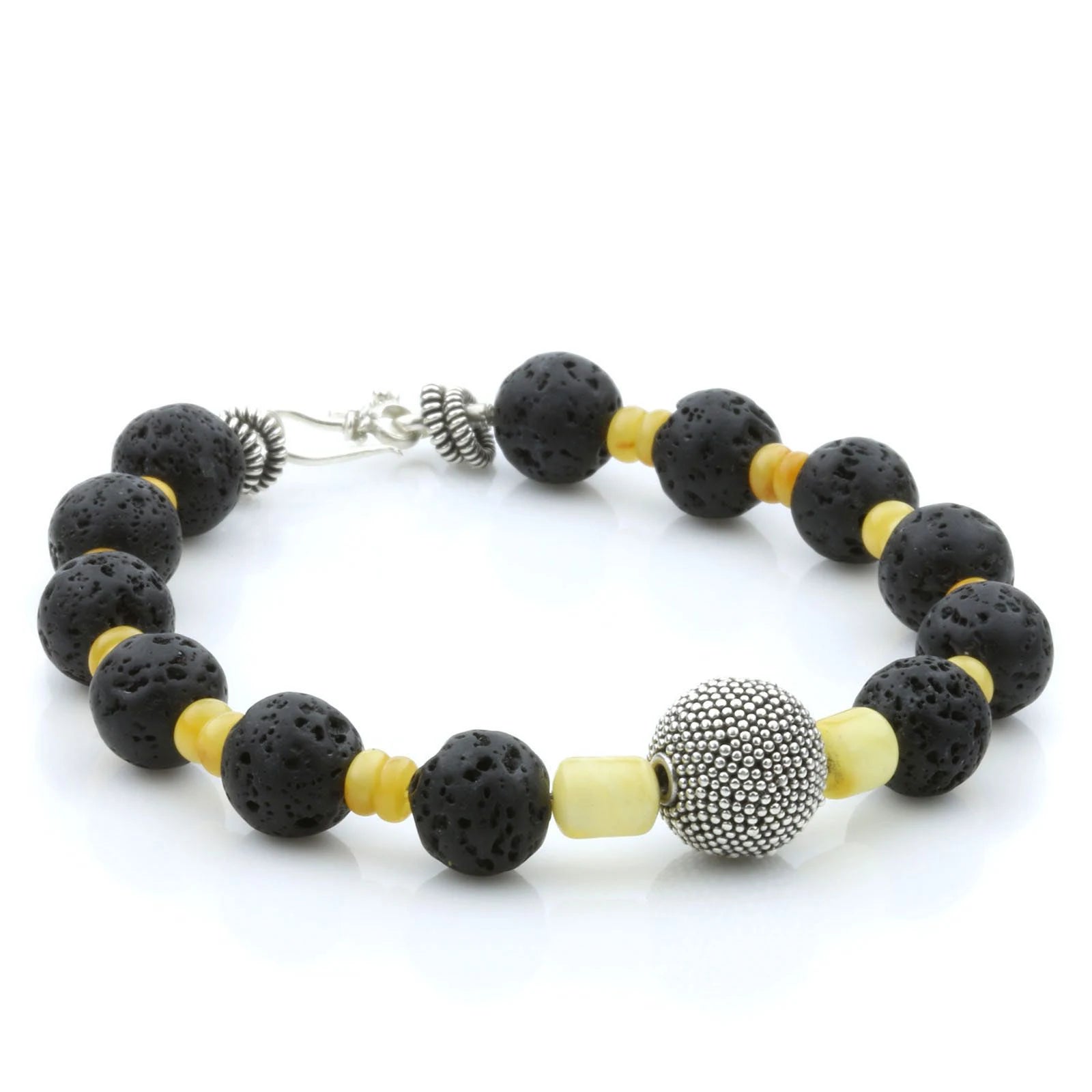 NATURAL BALTIC AMBER LAVA STONE 925 STERLING SILVER BRACELET. SPT14