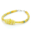 Yellow Baltic amber tablet adult bracelet with turquoise and sterling silver, 22cm