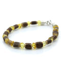 Yellow Baltic amber adult bracelet with wood and sterling silver, 18cm