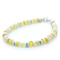 Yellow Baltic amber adult bracelet with turquoise, shell and sterling silver, 18cm