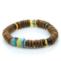 Yellow Baltic amber tablet adult bracelet with turquoise, wood and sterling silver, 21cm