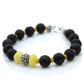 Yellow and black Baltic amber adult bracelet with lava stone and sterling silver, 22cm