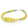 Yellow Baltic amber tablet adult bracelet with turquoise and sterling silver, 21cm