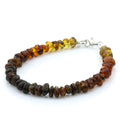 Rainbow Baltic amber round flat adult bracelet with sterling silver, 18cm