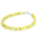Yellow Baltic amber adult bracelet with turquoise and sterling silver, 18cm