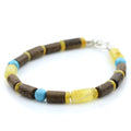 Baltic amber adult bracelet with turquoise, wood and sterling silver, 22cm