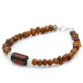 Cognac Baltic amber baroque adult bracelet with sterling silver, 18cm