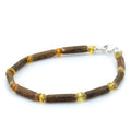 Yellow Baltic amber adult bracelet with wood and sterling silver, 18cm
