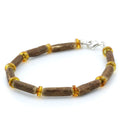 Honey Baltic amber adult bracelet with wood and sterling silver, 18cm