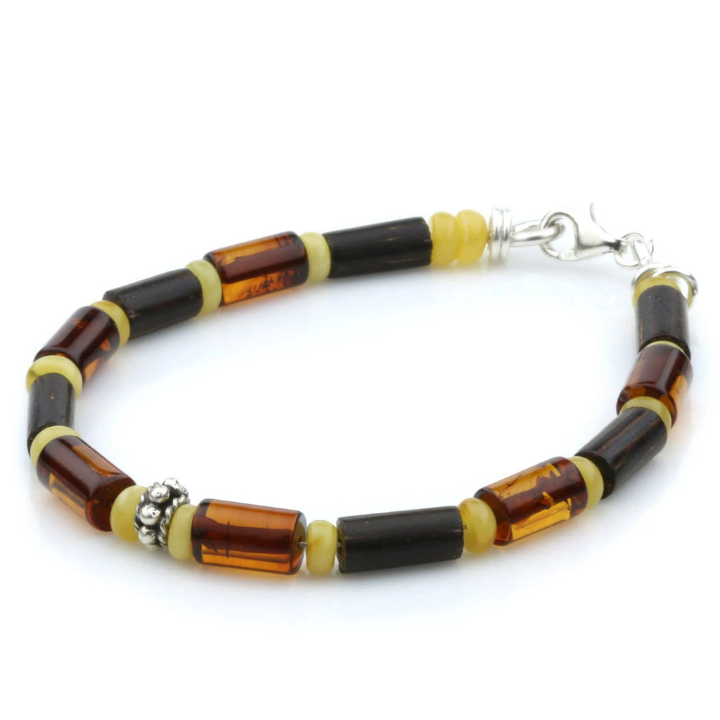NATURAL BALTIC AMBER WOOD 925 STERLING SILVER BRACELET. SPT74