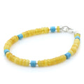 Yellow Baltic amber adult bracelet with turquoise and sterling silver, 18cm