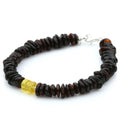 Dark cognac Baltic amber round flat adult bracelet with sterling silver