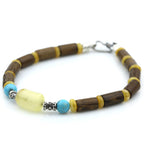 NATURAL BALTIC AMBER WOOD TURQUOISE 925 STERLING SILVER BRACELET. SPT92