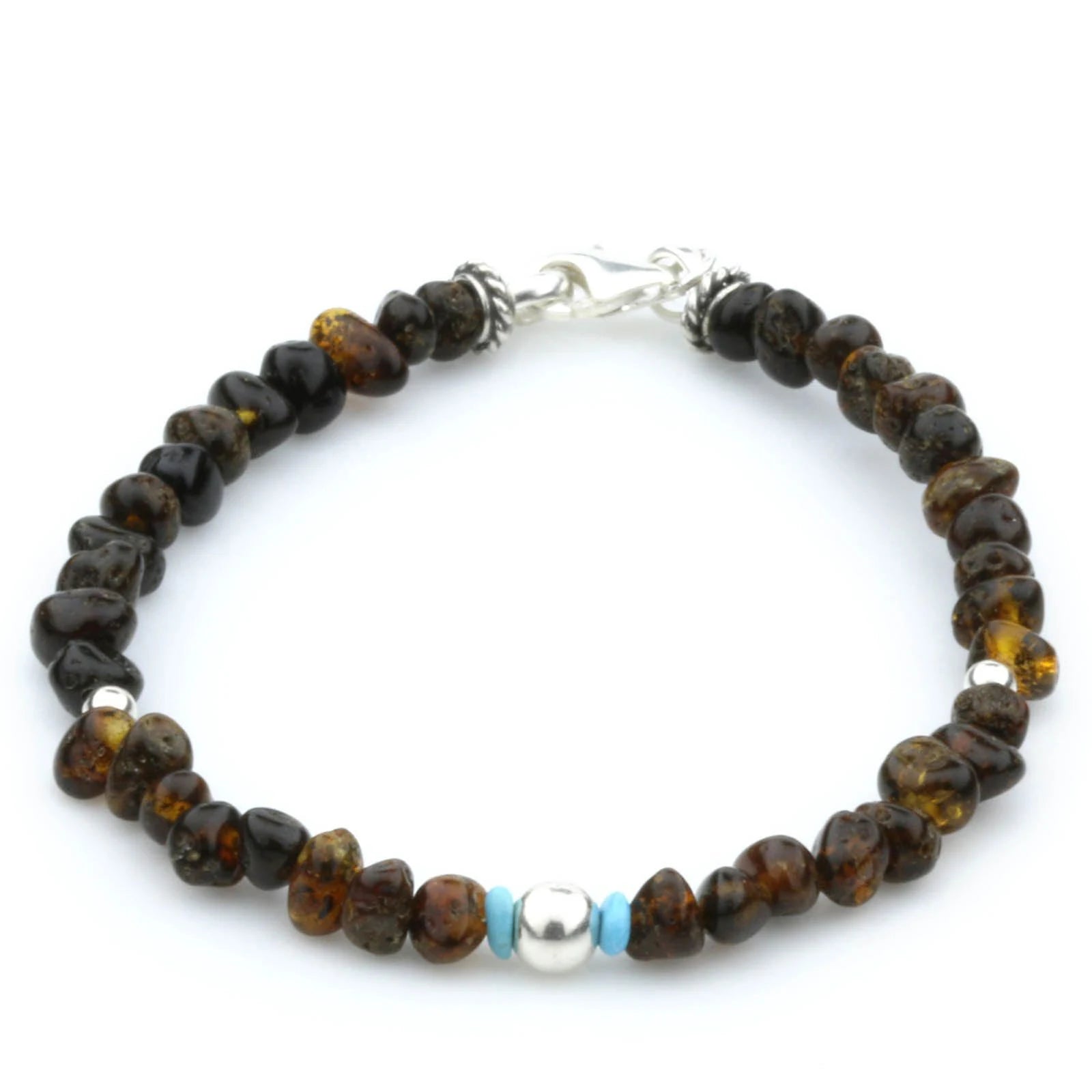 NATURAL BALTIC AMBER TURQUOISE 925 STERLING SILVER BRACELET. SPT94