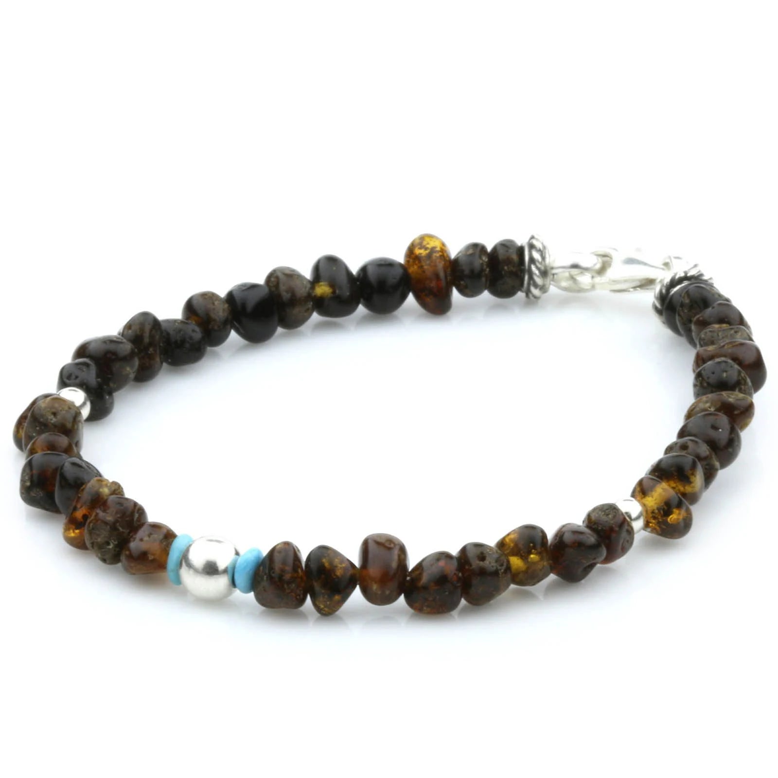 NATURAL BALTIC AMBER TURQUOISE 925 STERLING SILVER BRACELET. SPT94