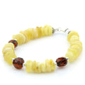 Milky yellow Baltic amber round flat adult bracelet with sterling silver, 18cm