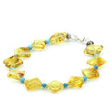 Yellow Baltic amber round adult bracelet with turquoise and sterling silver, 19cm