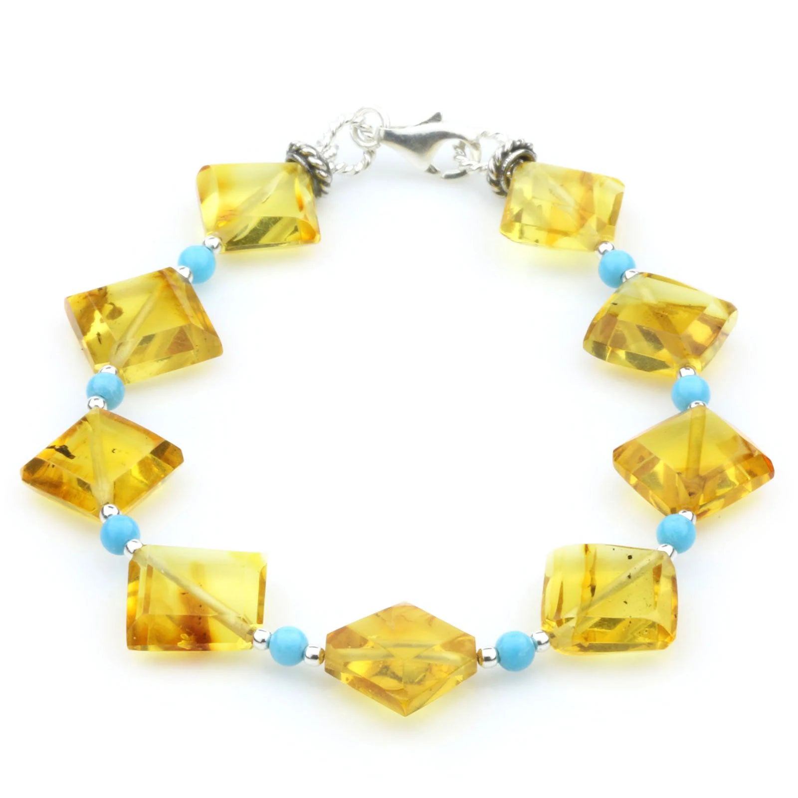 Adult Baltic Amber Turquoise 925 Sterling Silver Bracelet. OCT52B
