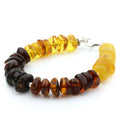 Rainbow Baltic amber round flat adult bracelet with sterling silver