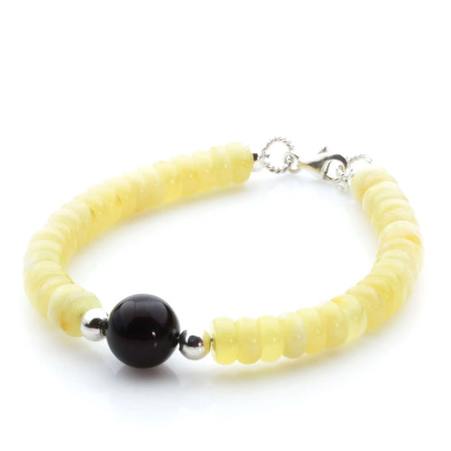 Yellow Baltic amber tablet adult bracelet with sterling silver, 19cm