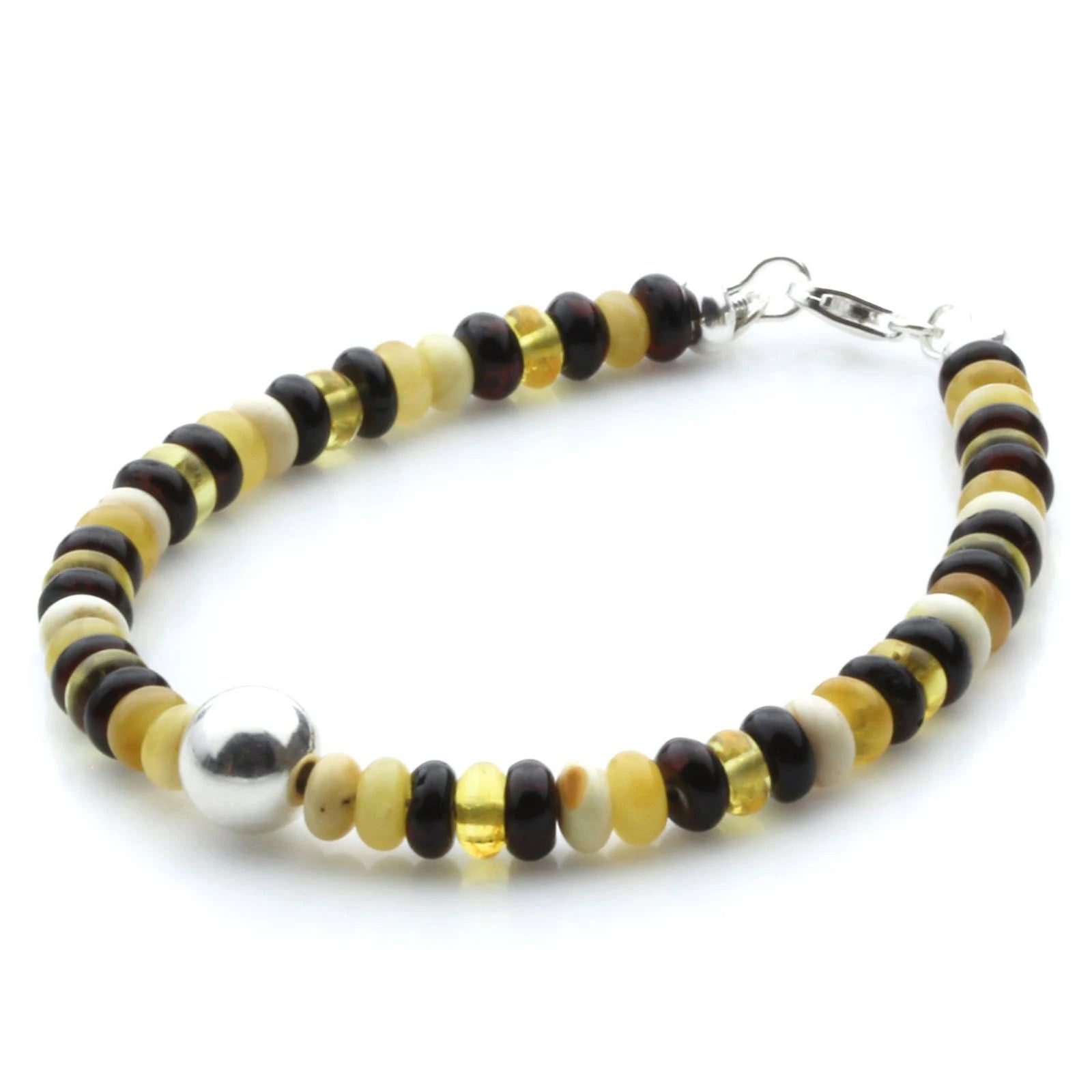 Adult Baltic Amber & 925 Sterling Silver Clasp Bracelet 5mm 18cm. SB133