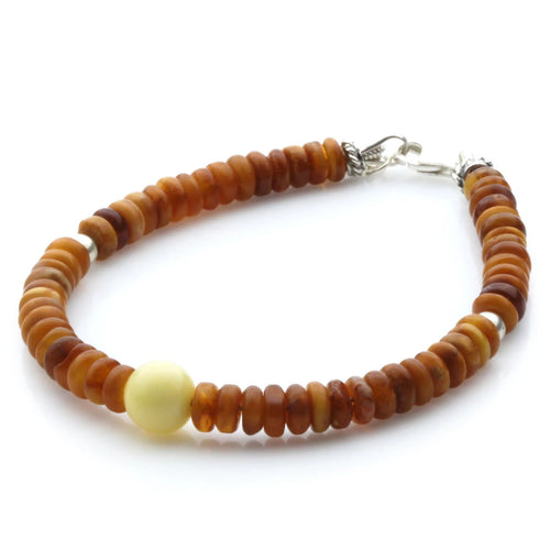 Butterscotch Baltic amber tablet adult bracelet with sterling silver, 19cm