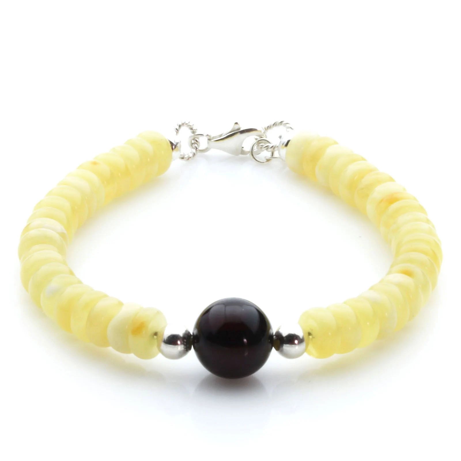Adult Baltic Amber & 925 Sterling Silver Clasp Bracelet 7mm 19cm. SB110